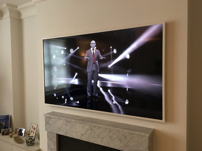 samsung-frame-tv-wall-mounted-above-fireplace-dorset-bournemouth